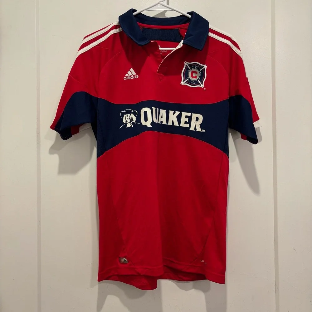 Vintage Adidas Chicago Fire MLS Soccer Jersey Red Navy Quaker Kids XL‎ 15-16Y